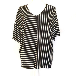 Blouse Next SIZE XL Black White Stripe Short SLIT Sleeve Blouse Top V-Neck